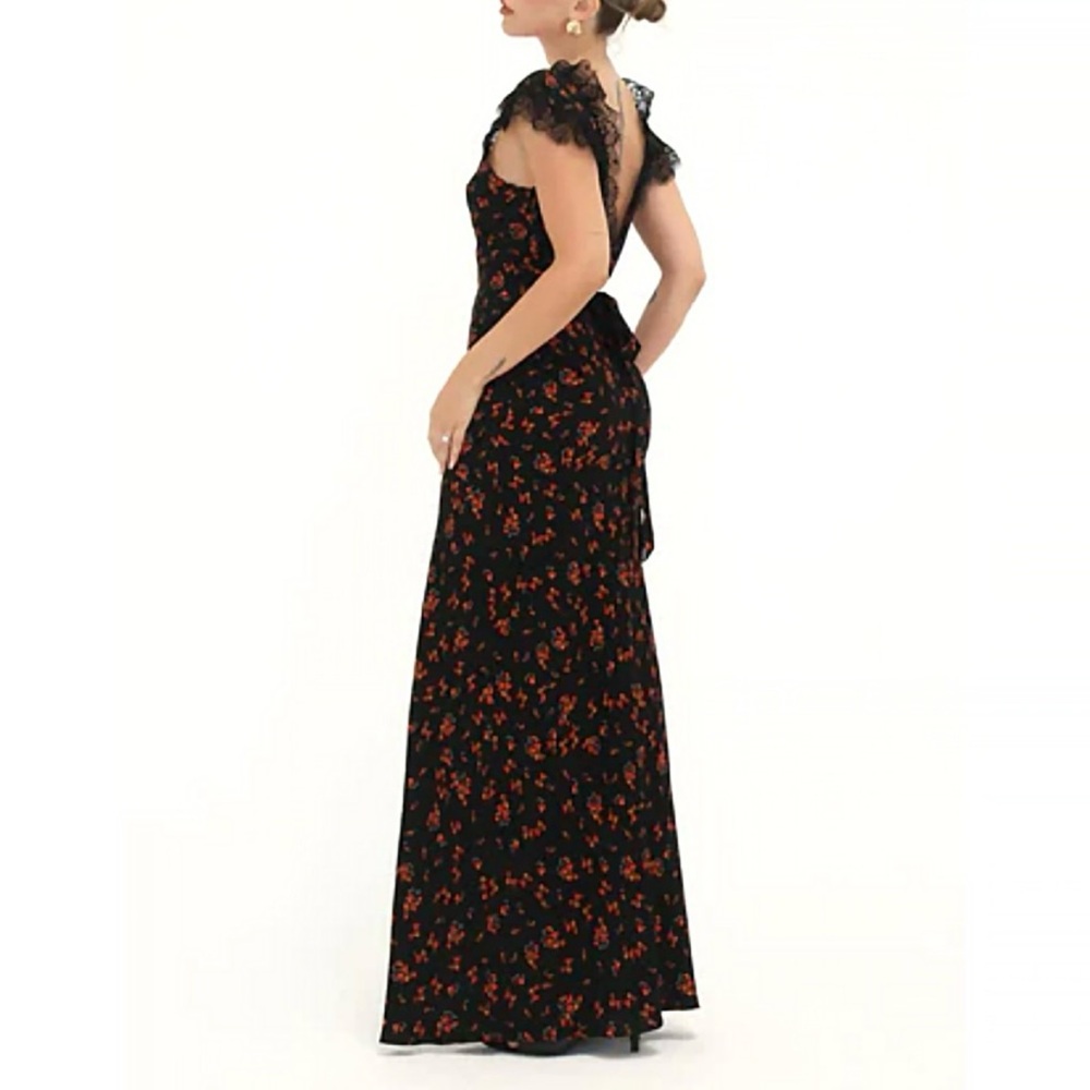 NEW Rumored Frontier Lace Floral Maxi Dress Spanish Poppy Women's Med Large $138 - Picture 2 of 11